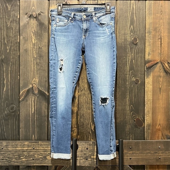 AG Adriano Goldschmied Jeans 27 Ankle Crop Cuffed Distressed Boho Mid Rise - Picture 2 of 16
